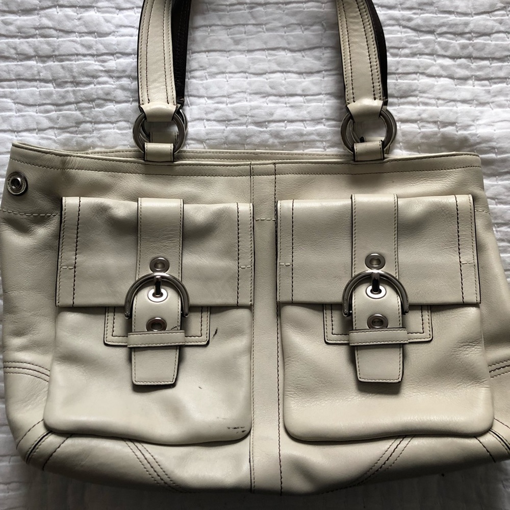 Ivory Leather Coach Tote Bag